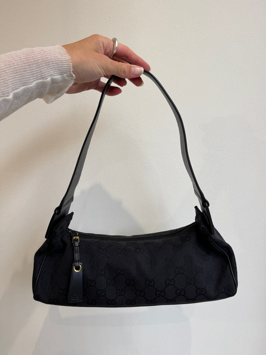 Gucci Black GG Canvas Baguette Bag - 1990s to early 2000s