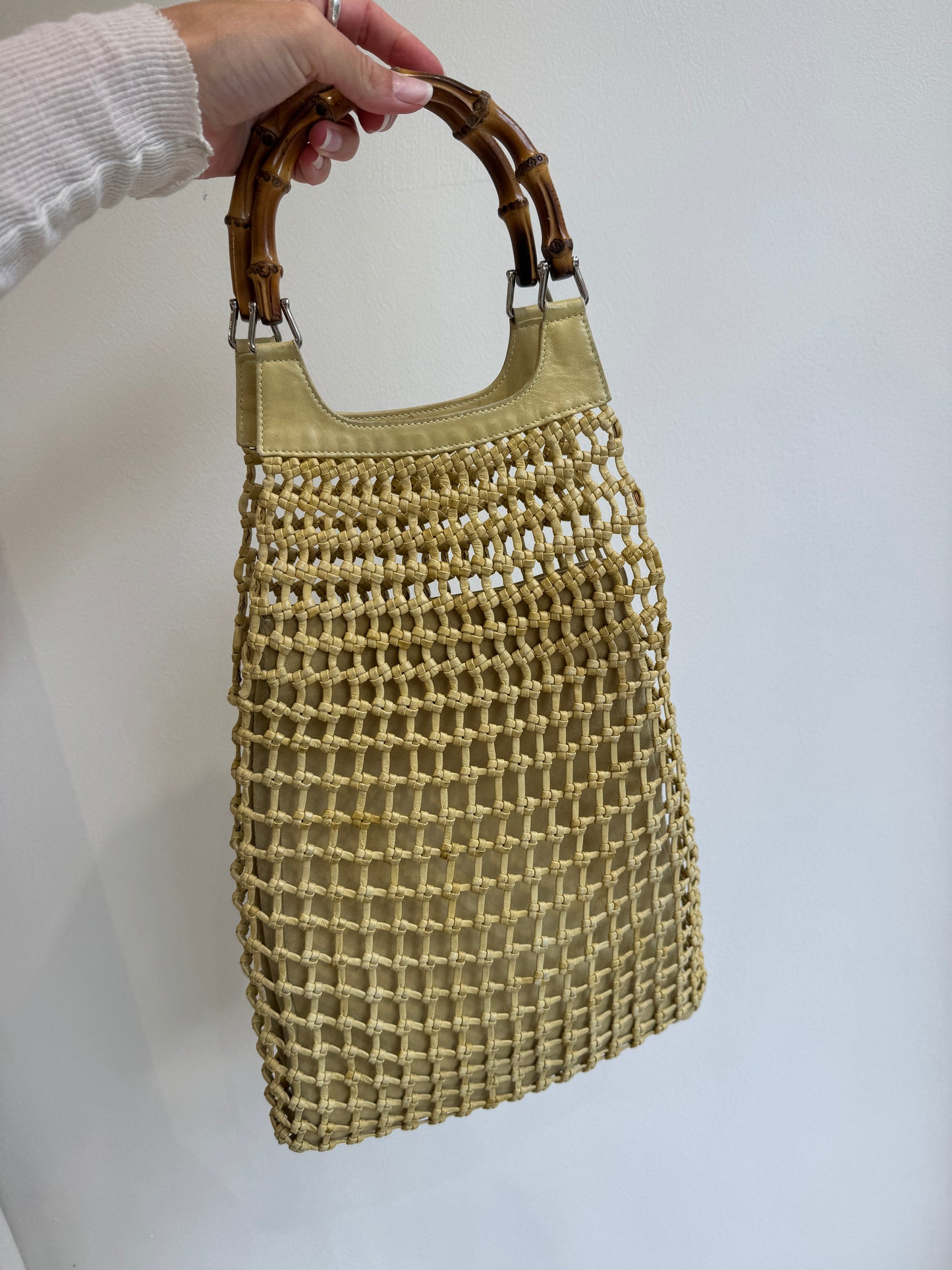 Tom Ford Gucci Woven Leather Bamboo Handle Bag