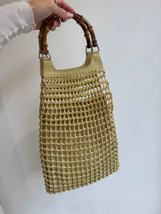 Tom Ford Gucci Woven Leather Bamboo Handle Bag