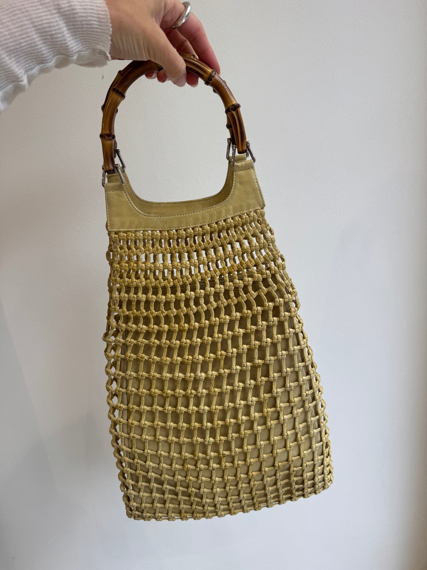 Tom Ford Gucci Woven Leather Bamboo Handle Bag