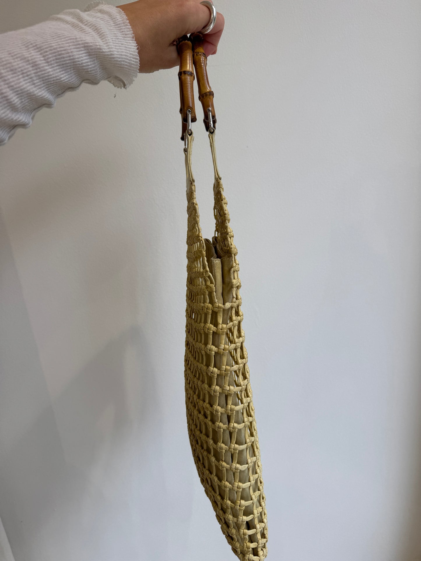 Tom Ford Gucci Woven Leather Bamboo Handle Bag