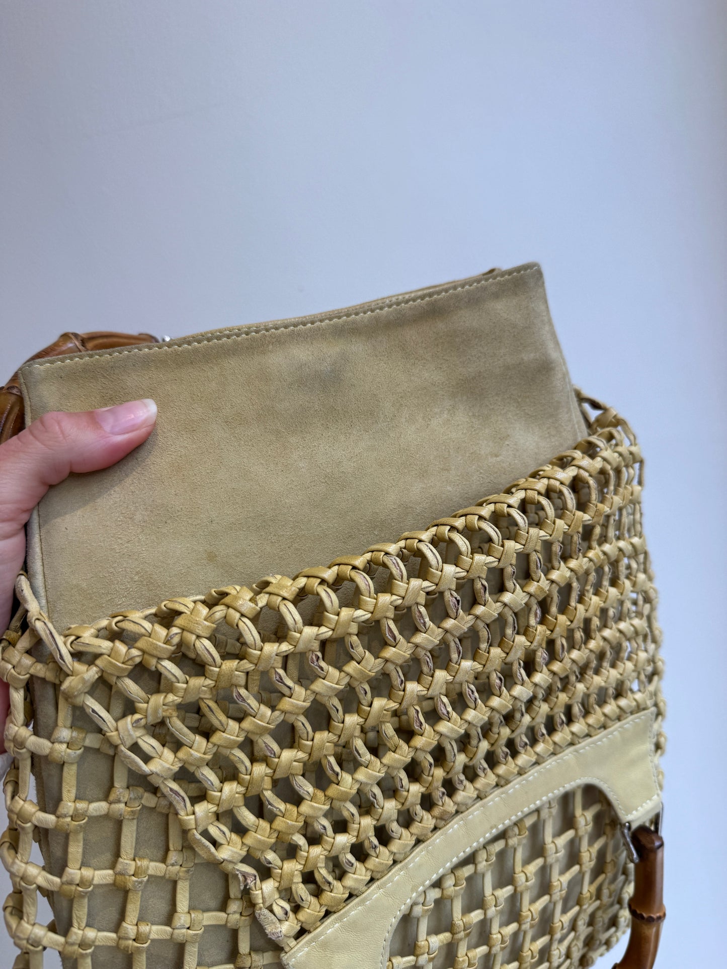 Tom Ford Gucci Woven Leather Bamboo Handle Bag