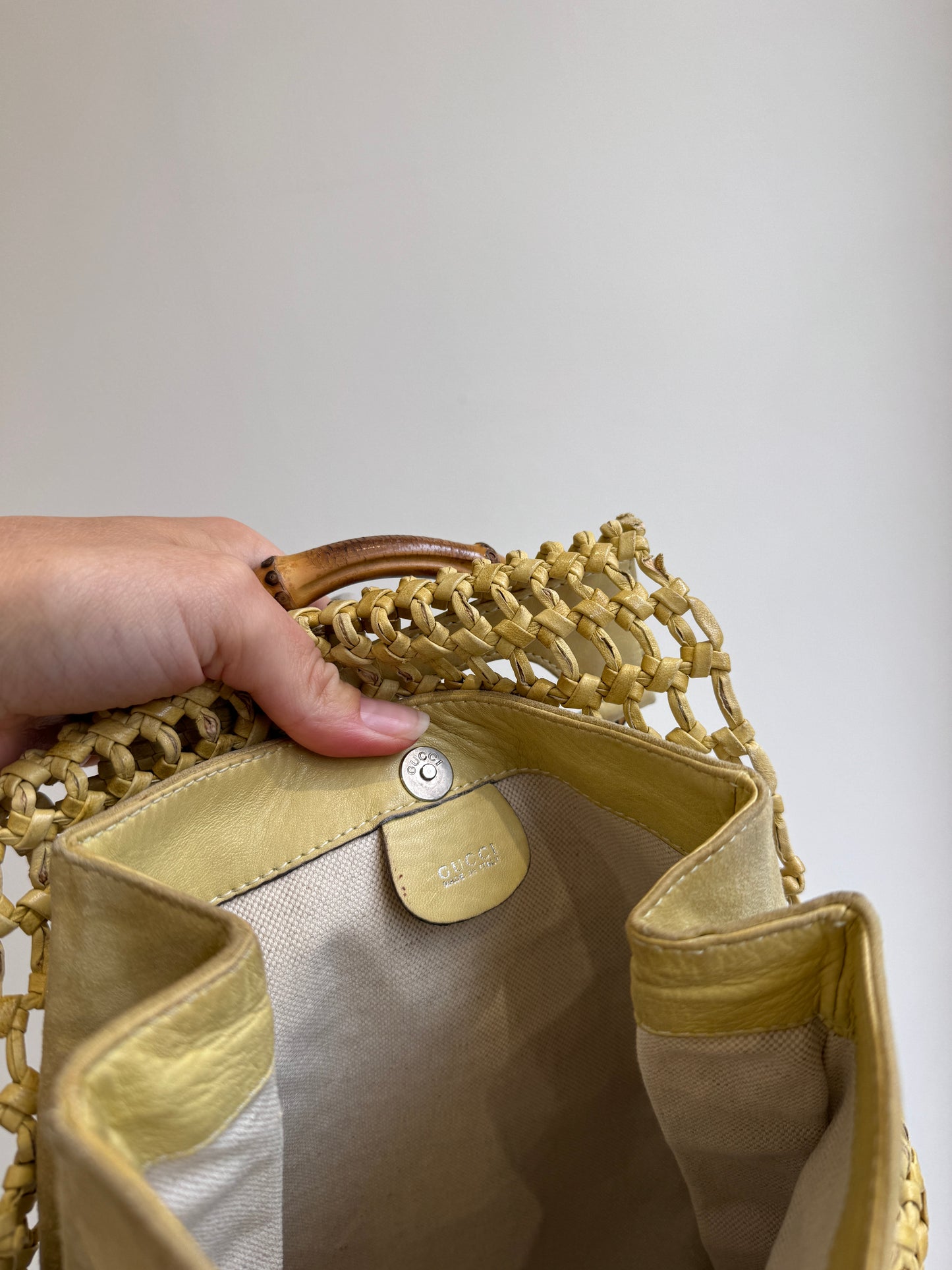 Tom Ford Gucci Woven Leather Bamboo Handle Bag