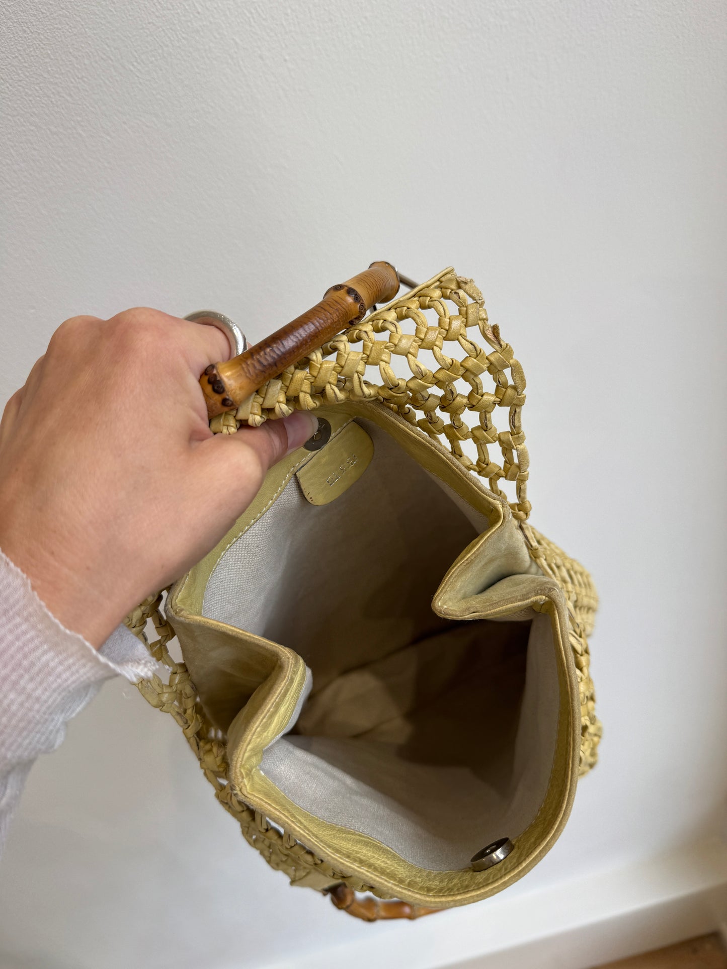 Tom Ford Gucci Woven Leather Bamboo Handle Bag