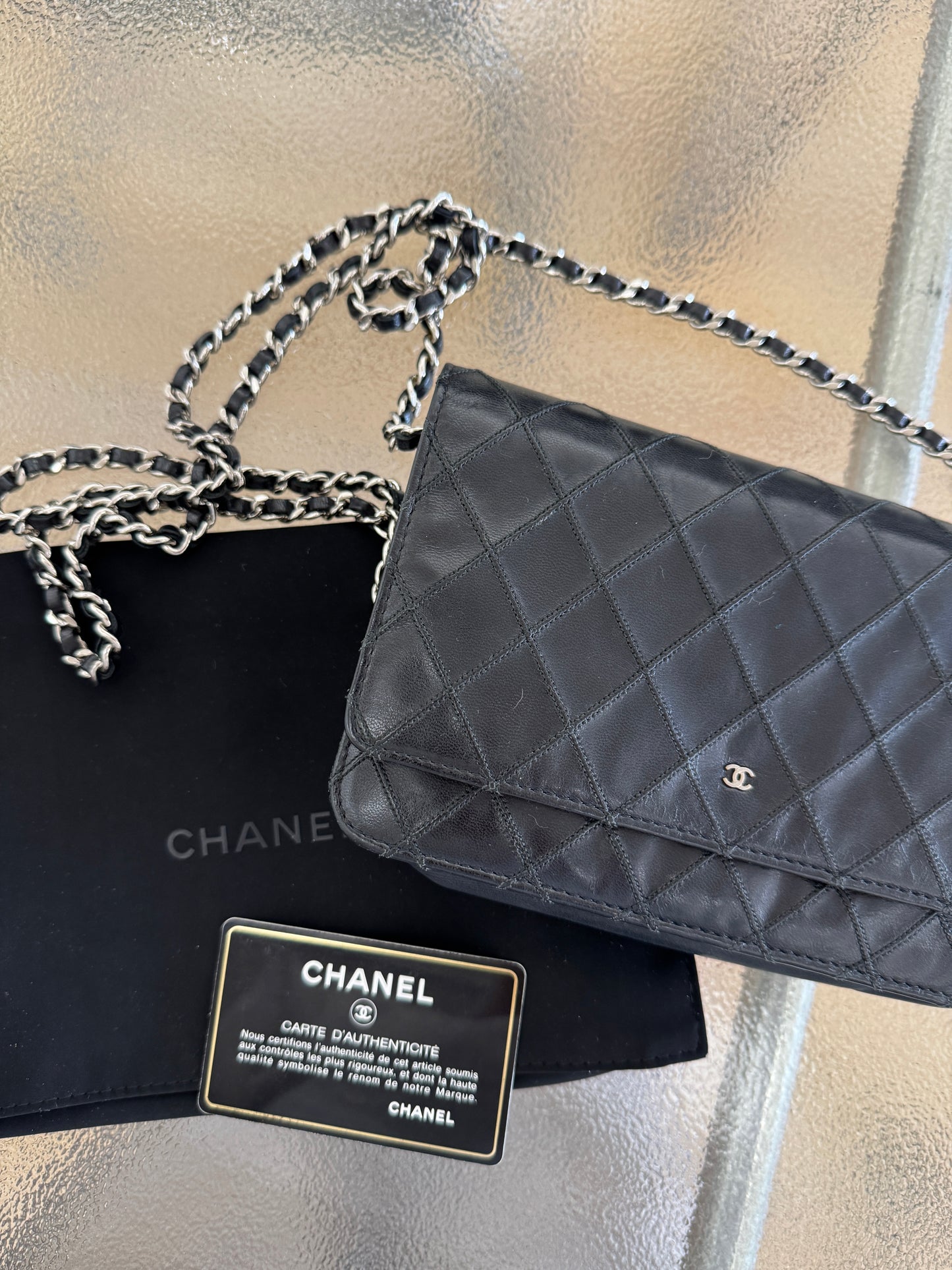Chanel Classic Quilted Wallet on Chain (WOC) – Black Lambskin, Silver Hardware, 2010–2011