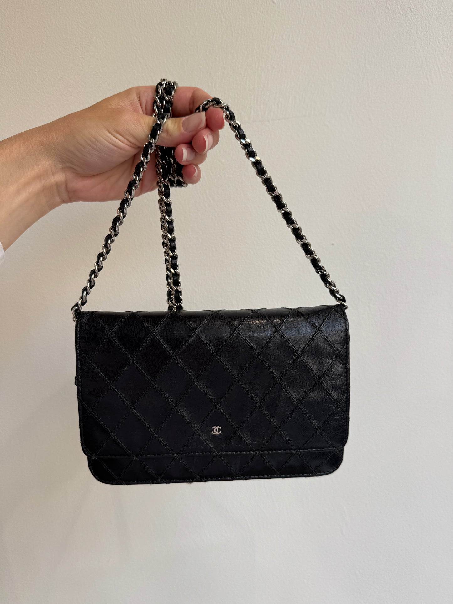 Chanel Classic Quilted Wallet on Chain (WOC) – Black Lambskin, Silver Hardware, 2010–2011