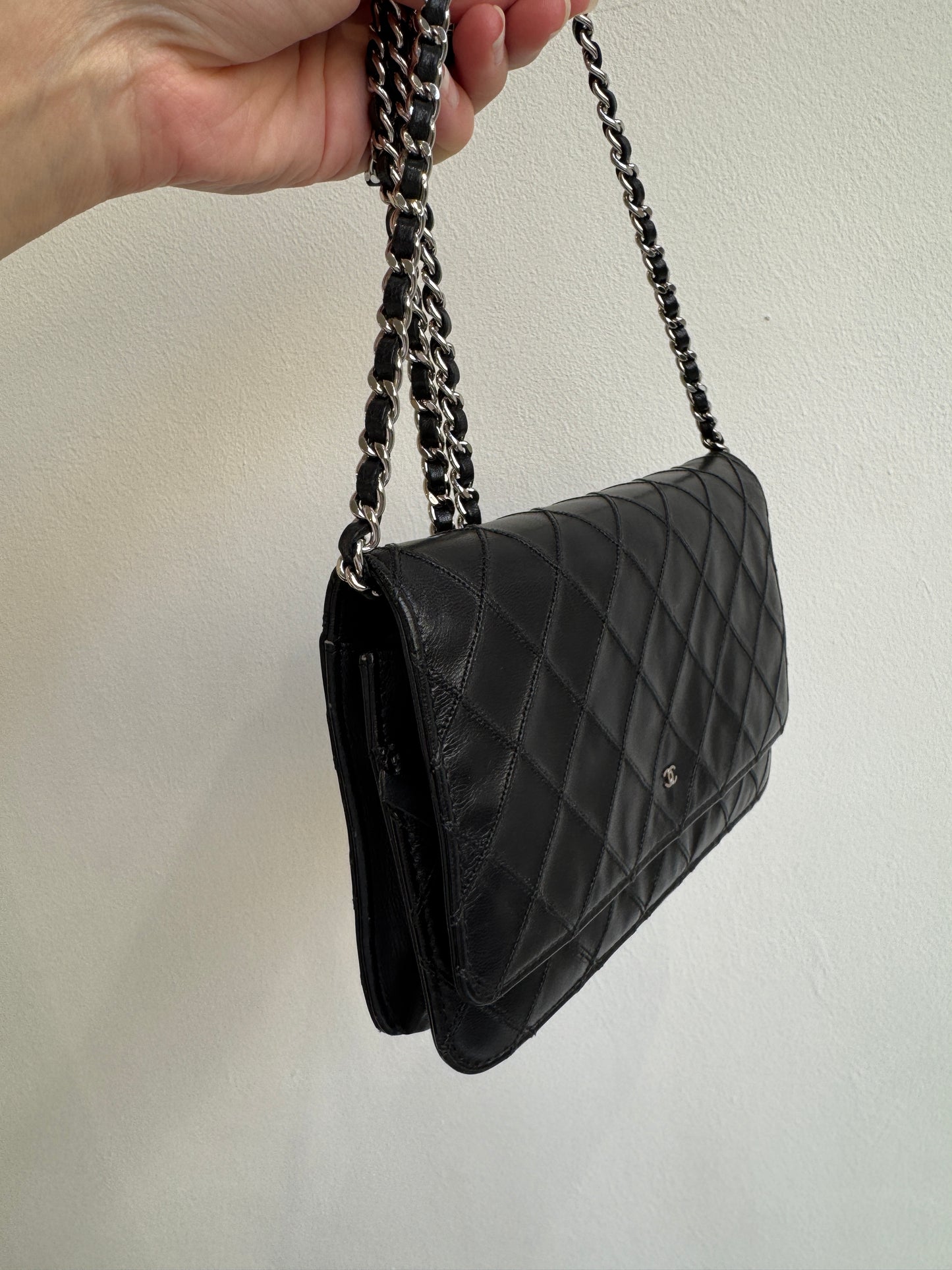 Chanel Classic Quilted Wallet on Chain (WOC) – Black Lambskin, Silver Hardware, 2010–2011