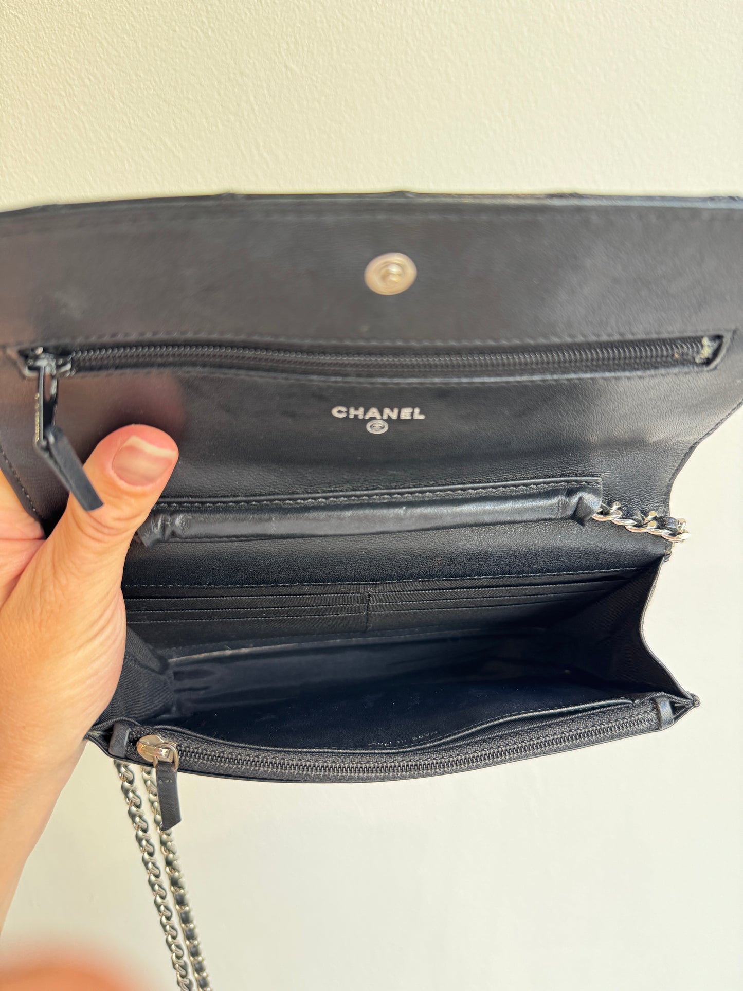 Chanel Classic Quilted Wallet on Chain (WOC) – Black Lambskin, Silver Hardware, 2010–2011