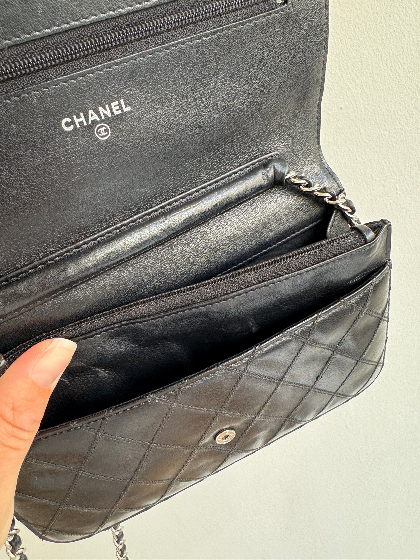 Chanel Classic Quilted Wallet on Chain (WOC) – Black Lambskin, Silver Hardware, 2010–2011