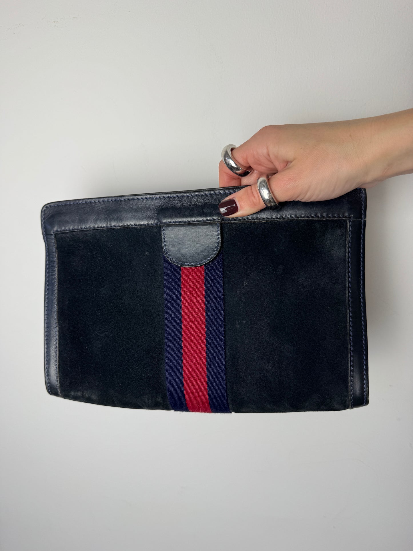 Gucci Suede Web Clutch — Late 1970s to Early 1980s