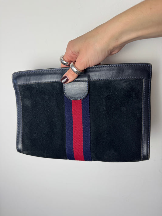 Gucci Suede Web Clutch — Late 1970s to Early 1980s