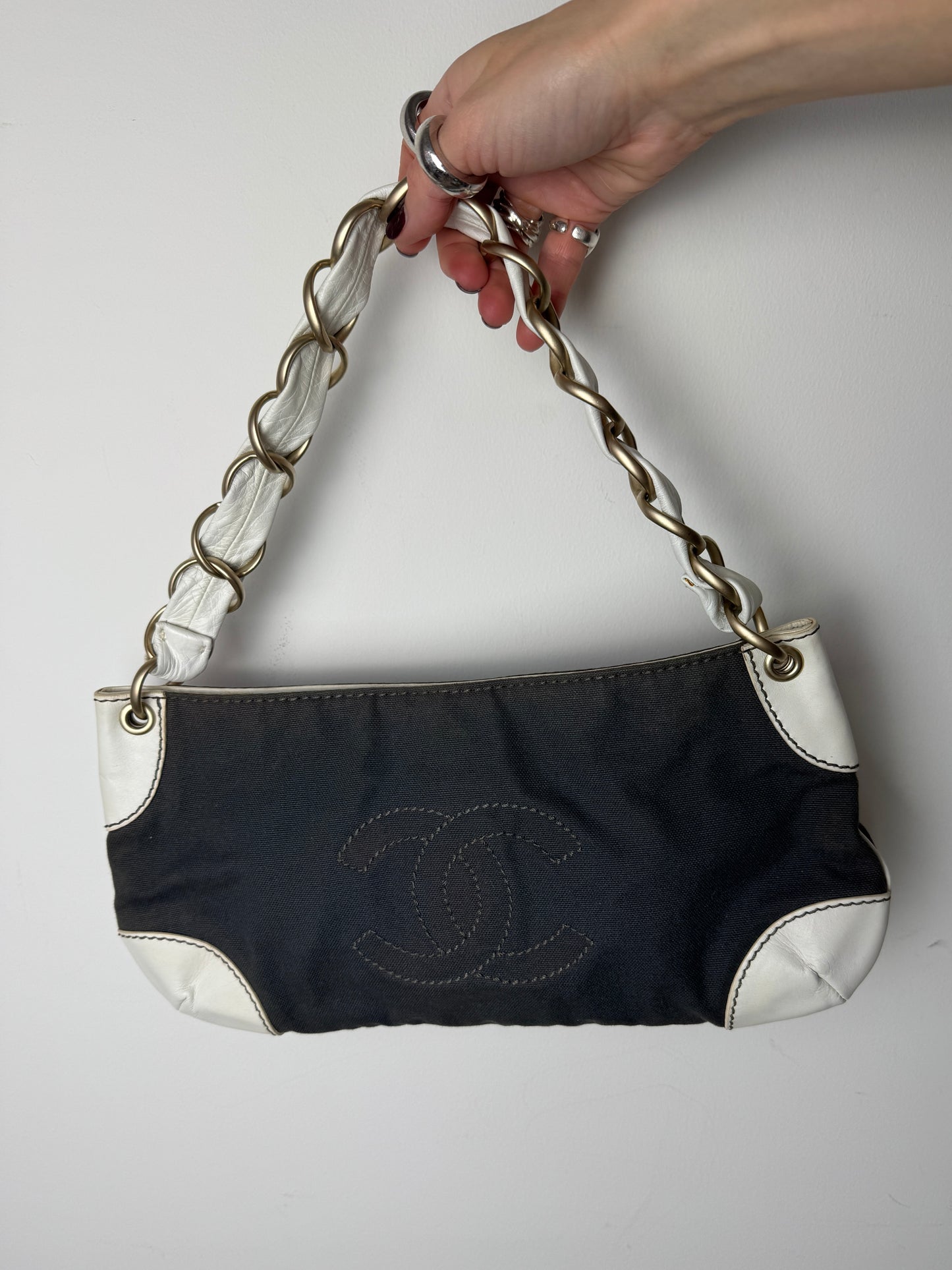 Chanel CC Canvas & Leather Chain Shoulder Bag — 1990s