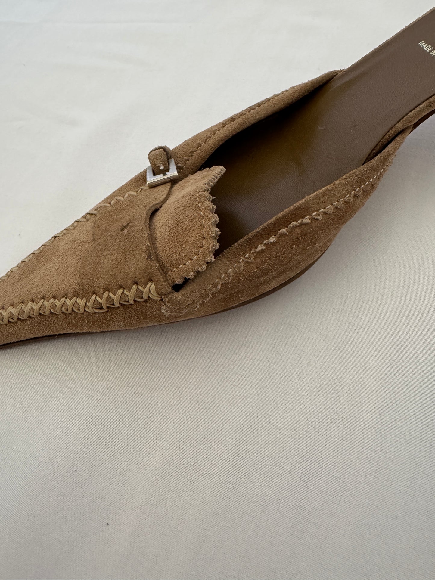 Prada Whipstitch Suede Kitten Heel Mules