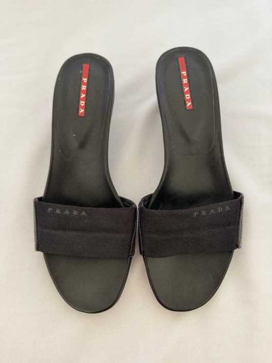 Prada Grosgrain Strap Kitten-Heel Mules