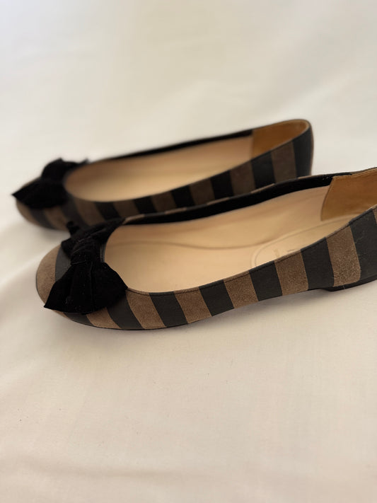 Prada Striped Suede Ballet Flats with Bow