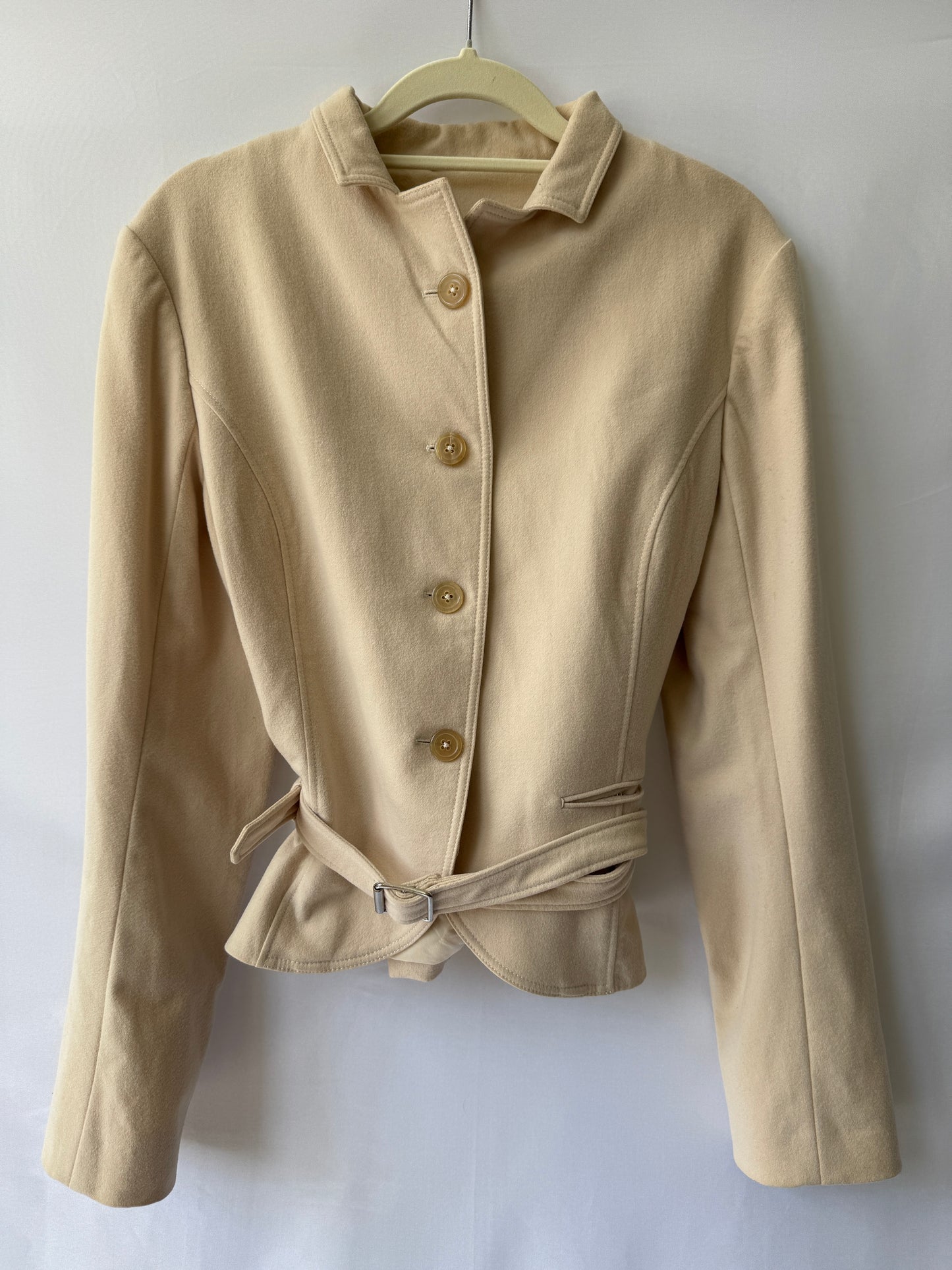 Jil Sander Tailored Belted Jacket — Cream Wool Blend