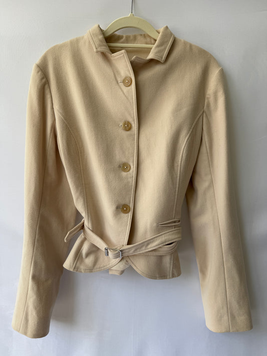 Jil Sander Tailored Belted Jacket — Cream Wool Blend