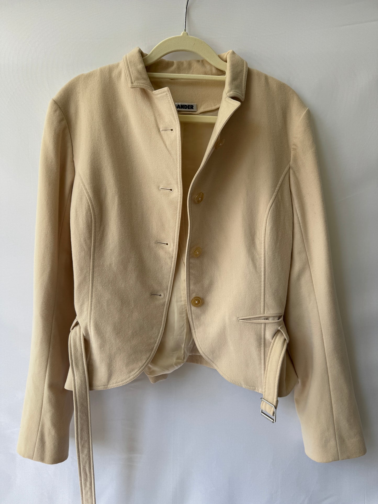Jil Sander Tailored Belted Jacket — Cream Wool Blend