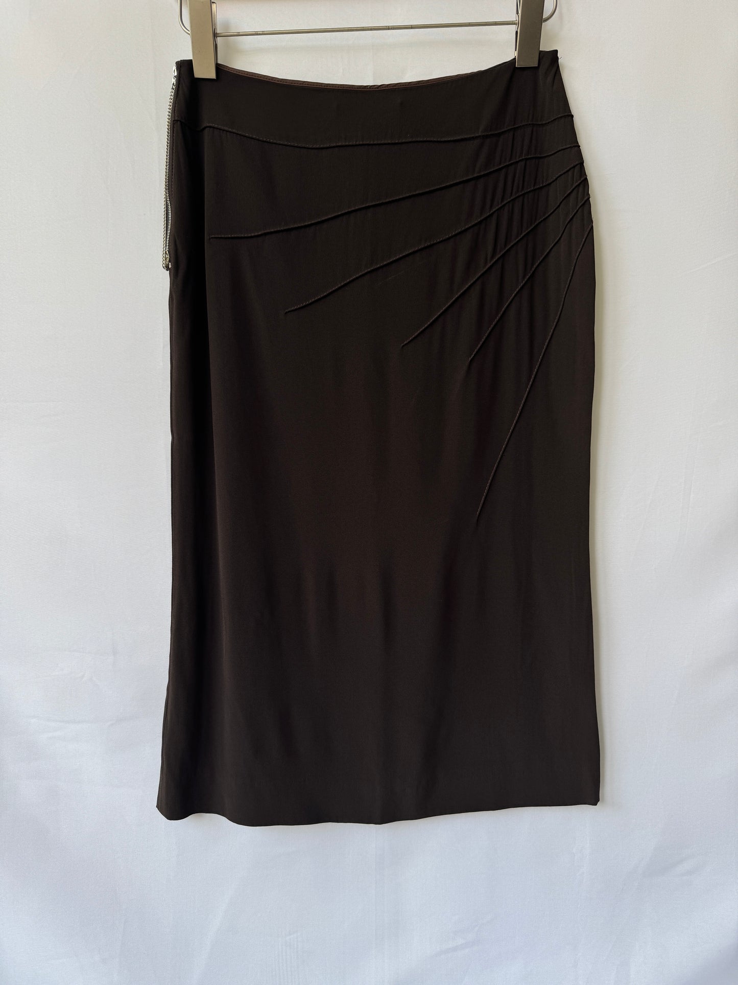 Chloé Café-Brown Zip Midi Skirt