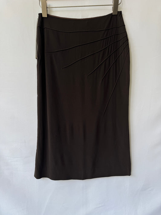 Chloé Café-Brown Zip Midi Skirt