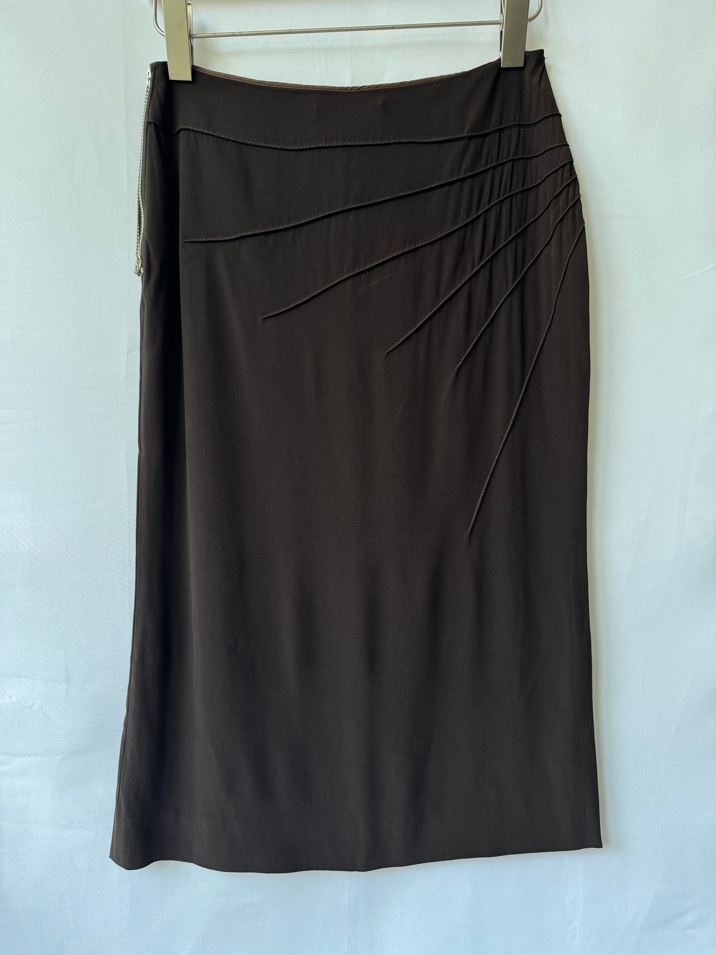 Chloé Café-Brown Zip Midi Skirt