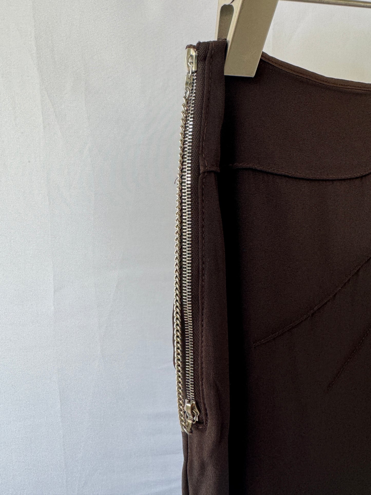 Chloé Café-Brown Zip Midi Skirt