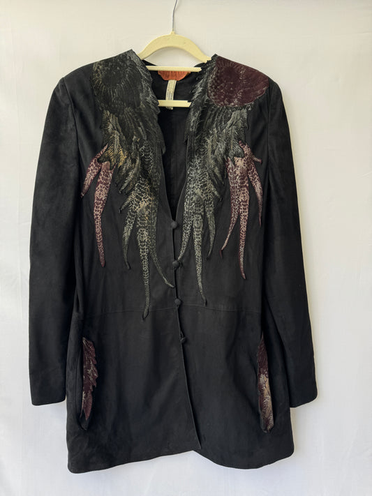 Roberto Cavalli Black Suede Feather Jacket