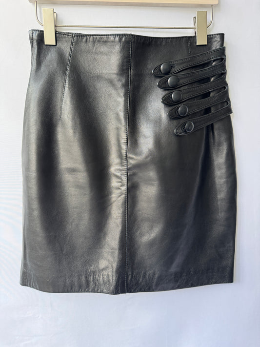 Gianfranco Ferré Leather Mini Skirt with Buttoned Strap Detail