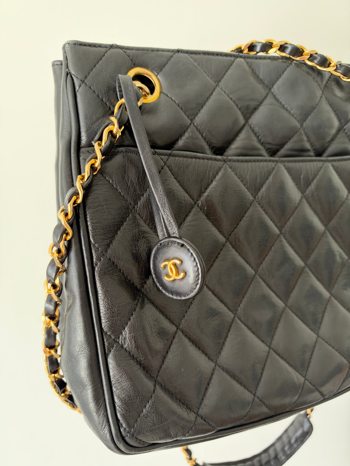 Vintage Chanel Quilted CC Charm Chain Tote — 1986–1988, Karl Lagerfeld Era