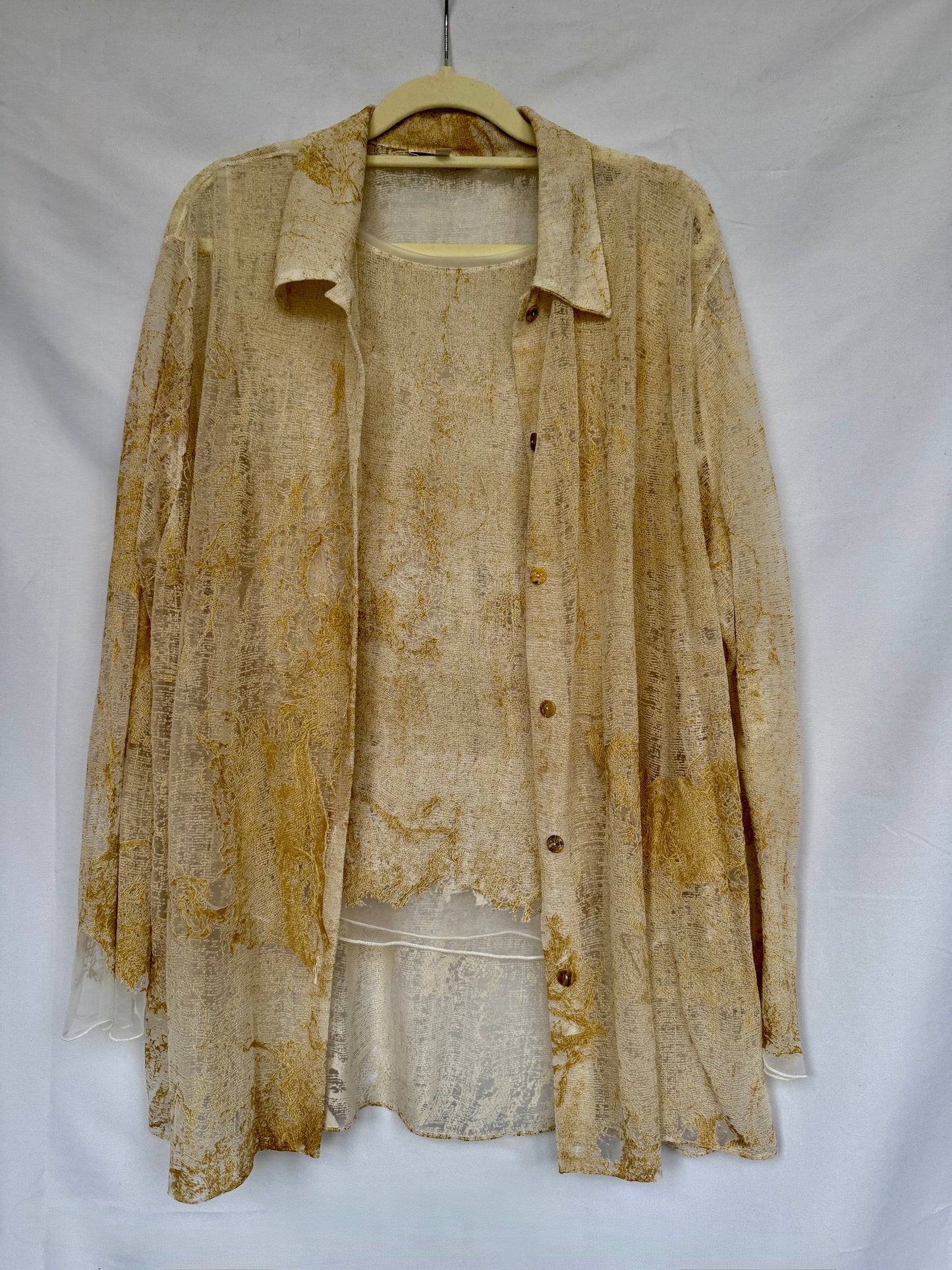 Roberto Cavalli Sheer Layered Set (Shirt + Tank) — Made in Italy, medium