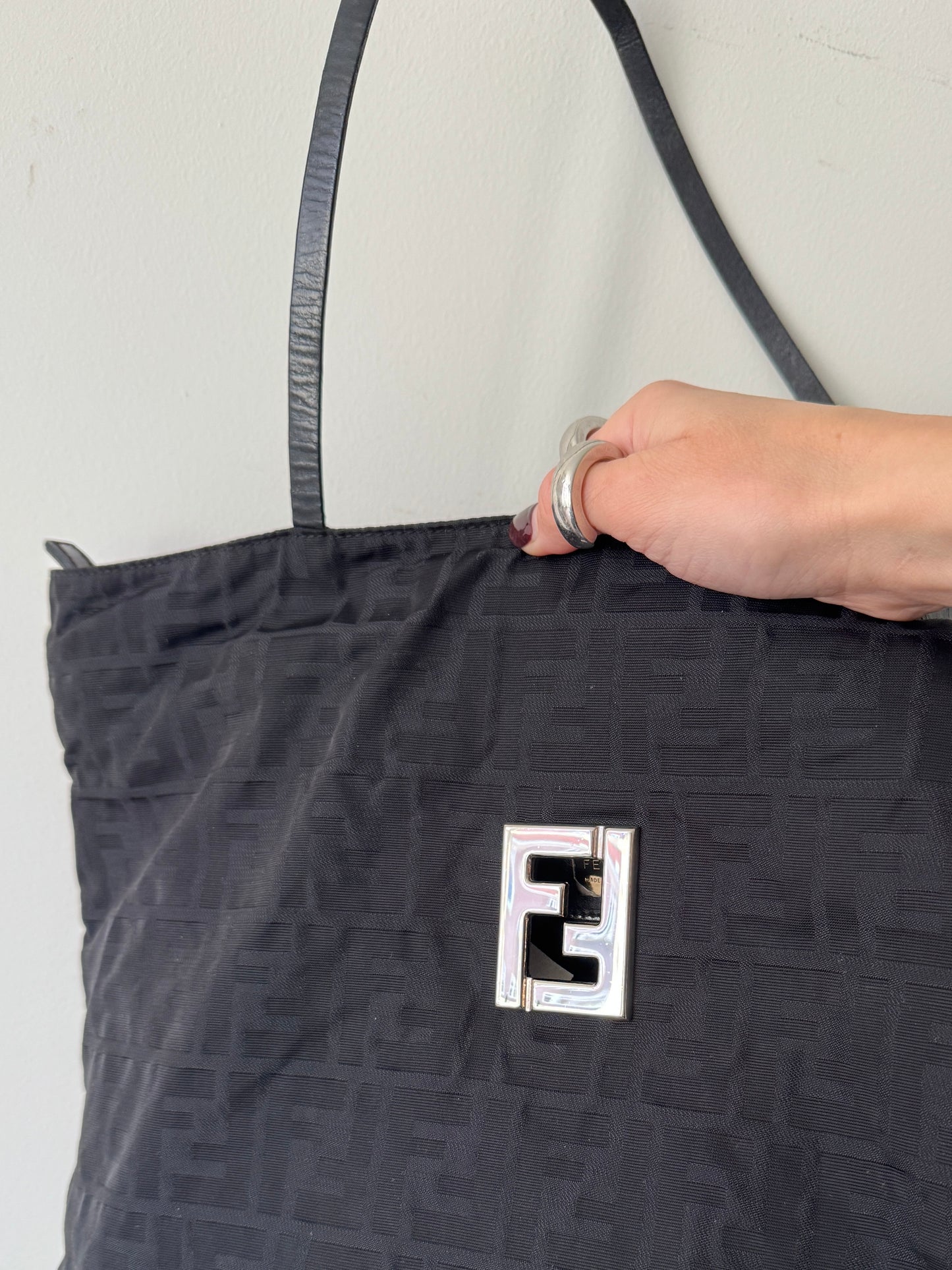 Fendi Black Zucca Nylon Tote — Late 90s to Early 2000s