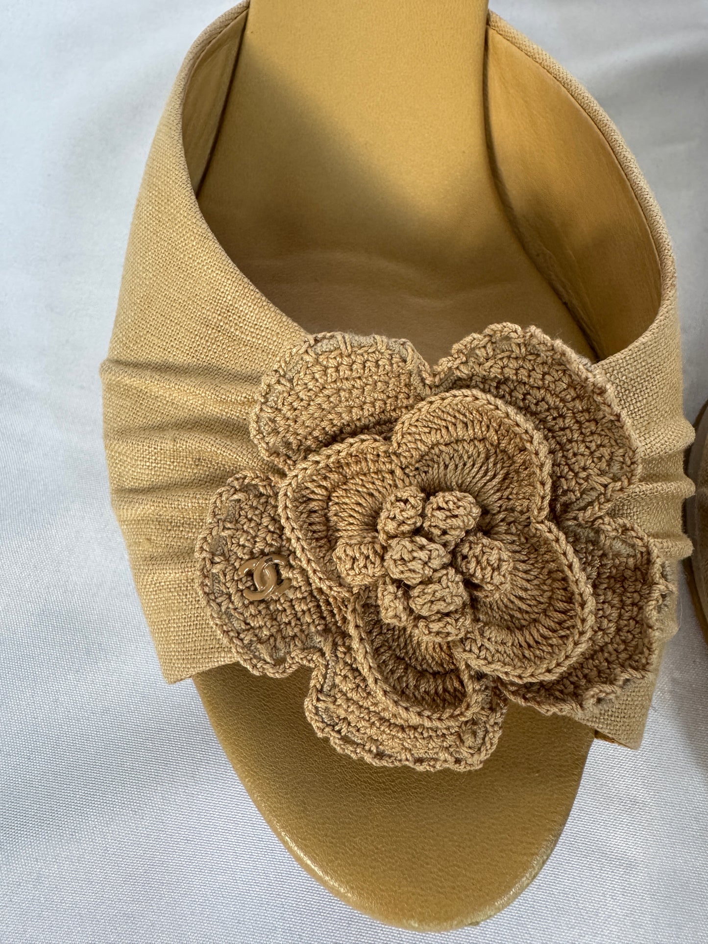 Chanel Camellia Appliqué Heeled Mules