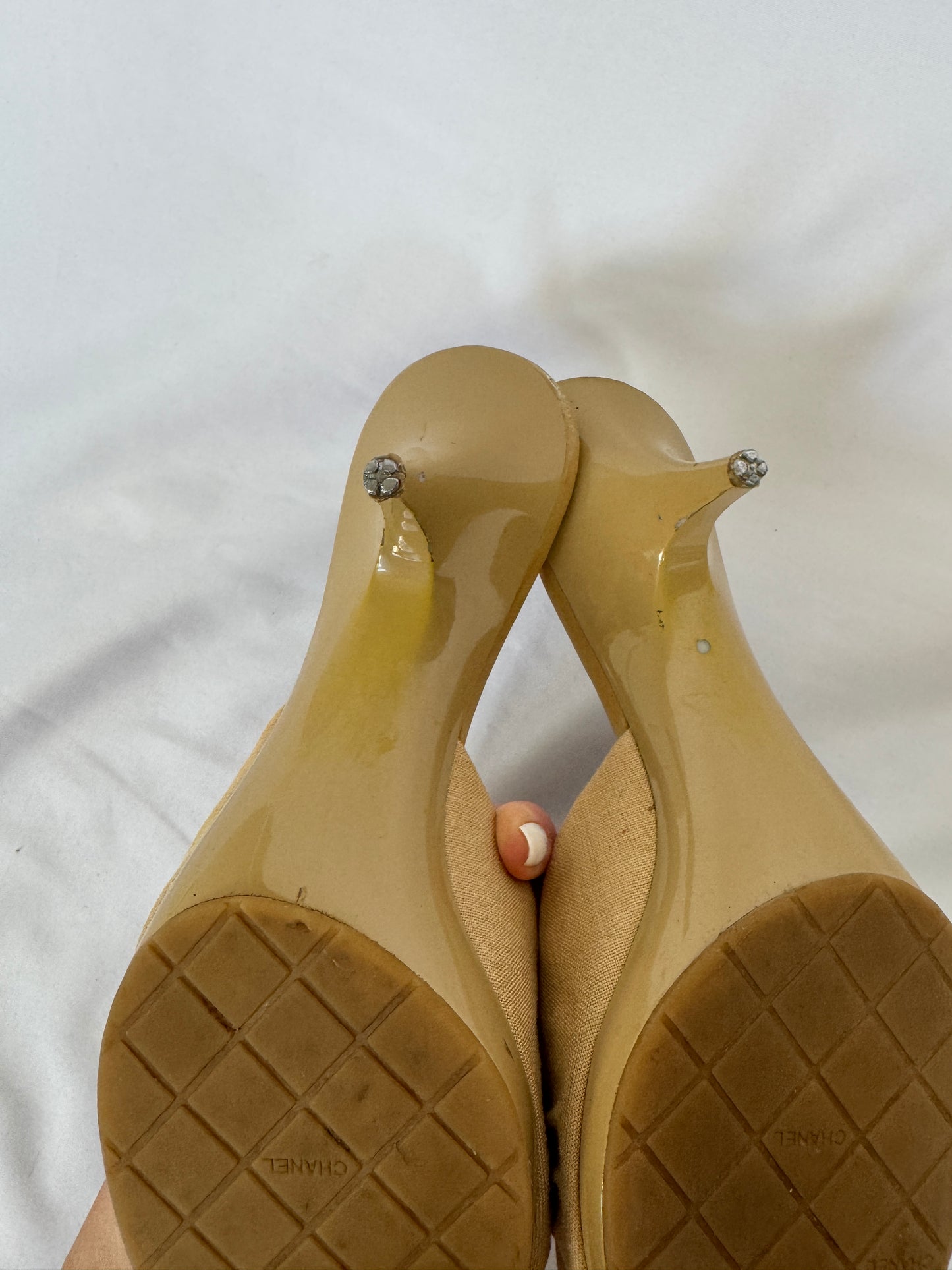 Chanel Camellia Appliqué Heeled Mules