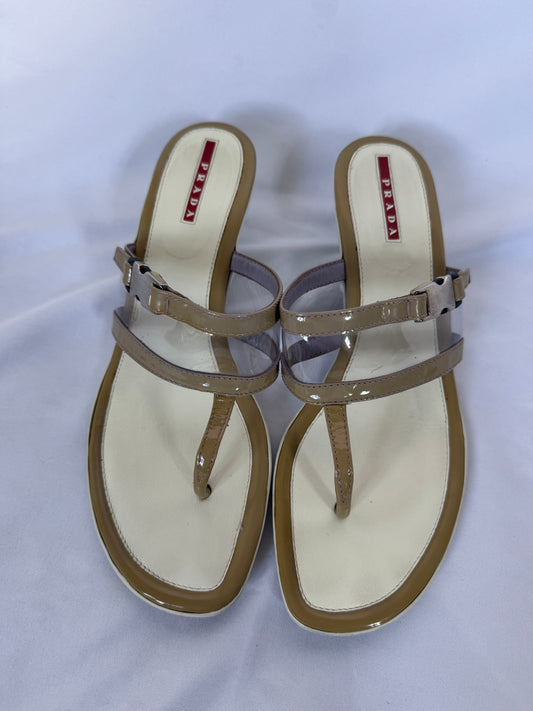 Prada Patent Leather and PVC Kitten Heel Sandals