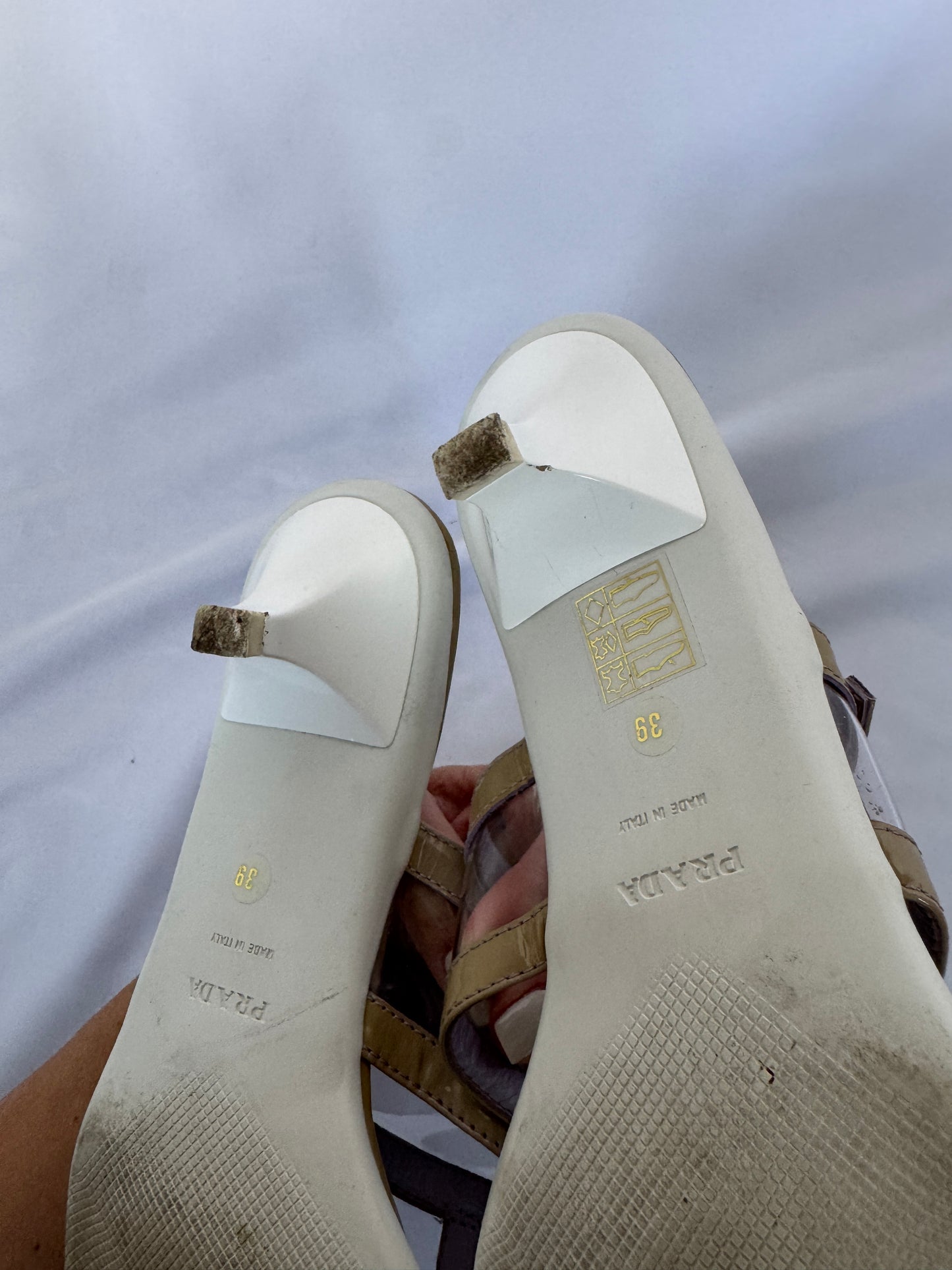 Prada Patent Leather and PVC Kitten Heel Sandals