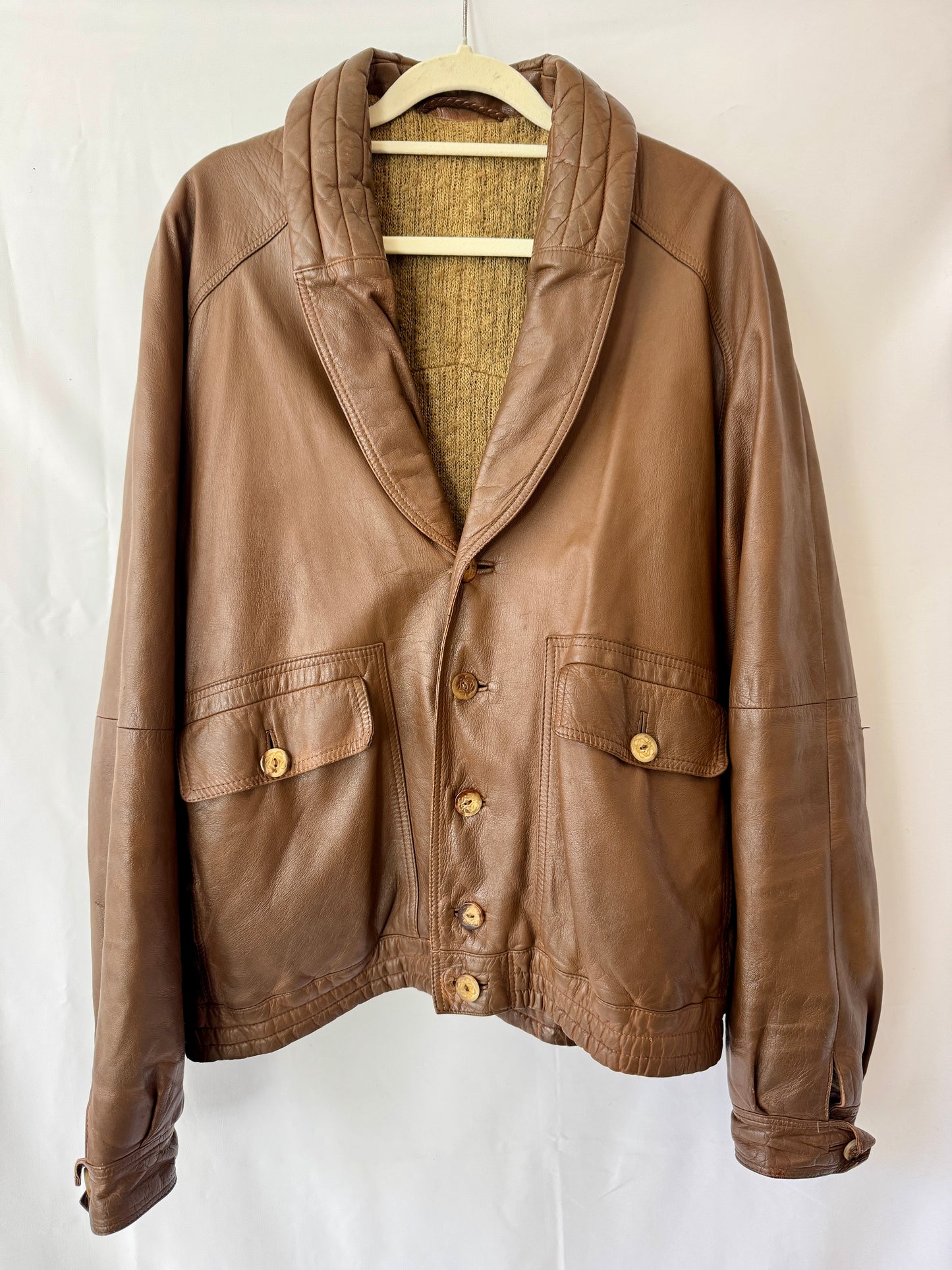 Loewe Brown Leather Jacket with Knit Lining — Late 1970s / Early 1980s