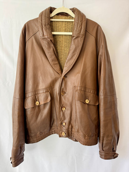 Loewe Brown Leather Jacket with Knit Lining — Late 1970s / Early 1980s