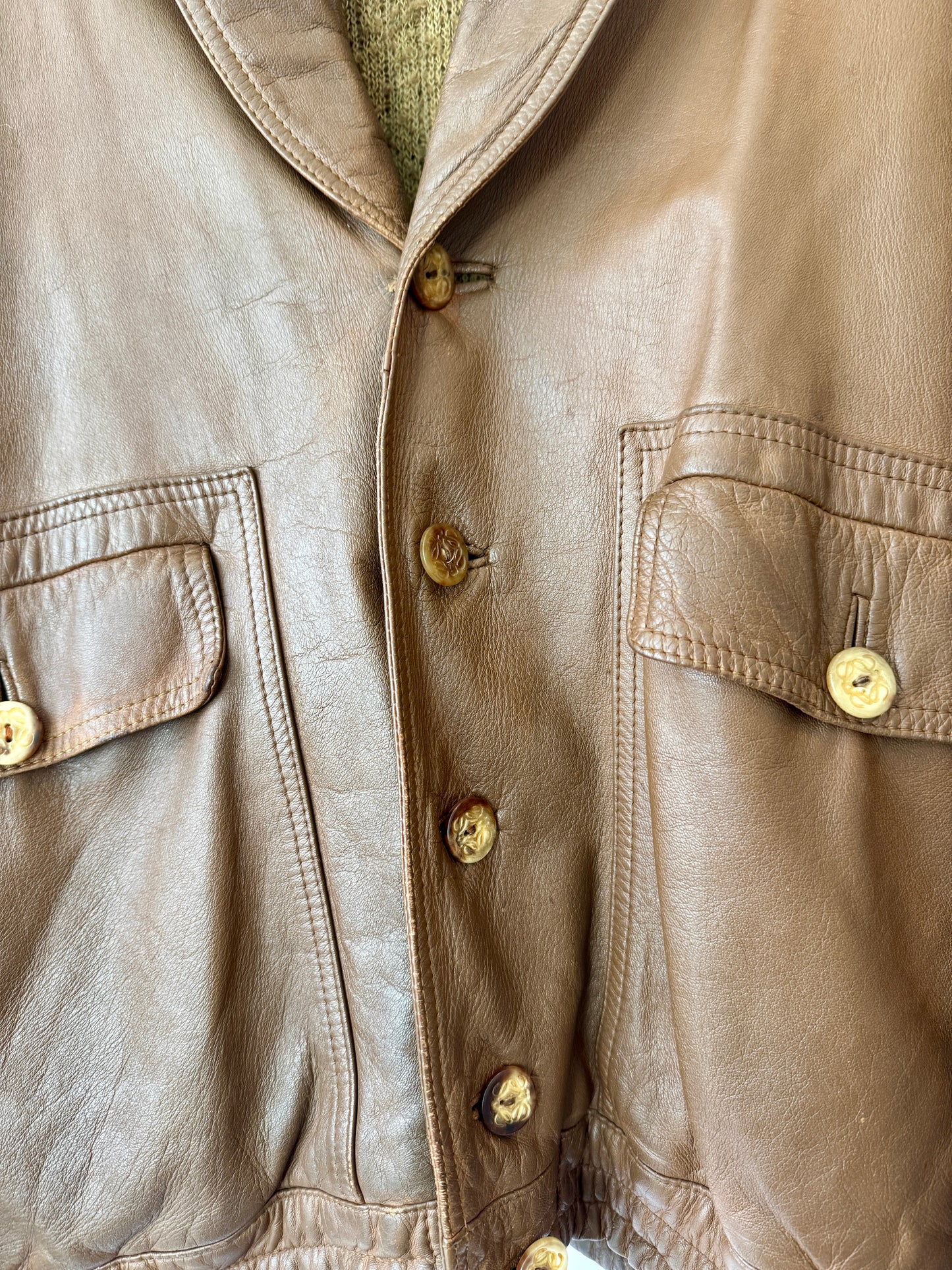 Loewe Brown Leather Jacket with Knit Lining — Late 1970s / Early 1980s