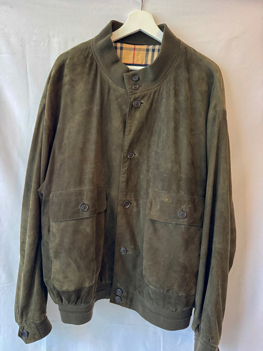 Burberry London Olive Goat-Suede Bomber with Nova Check Lining