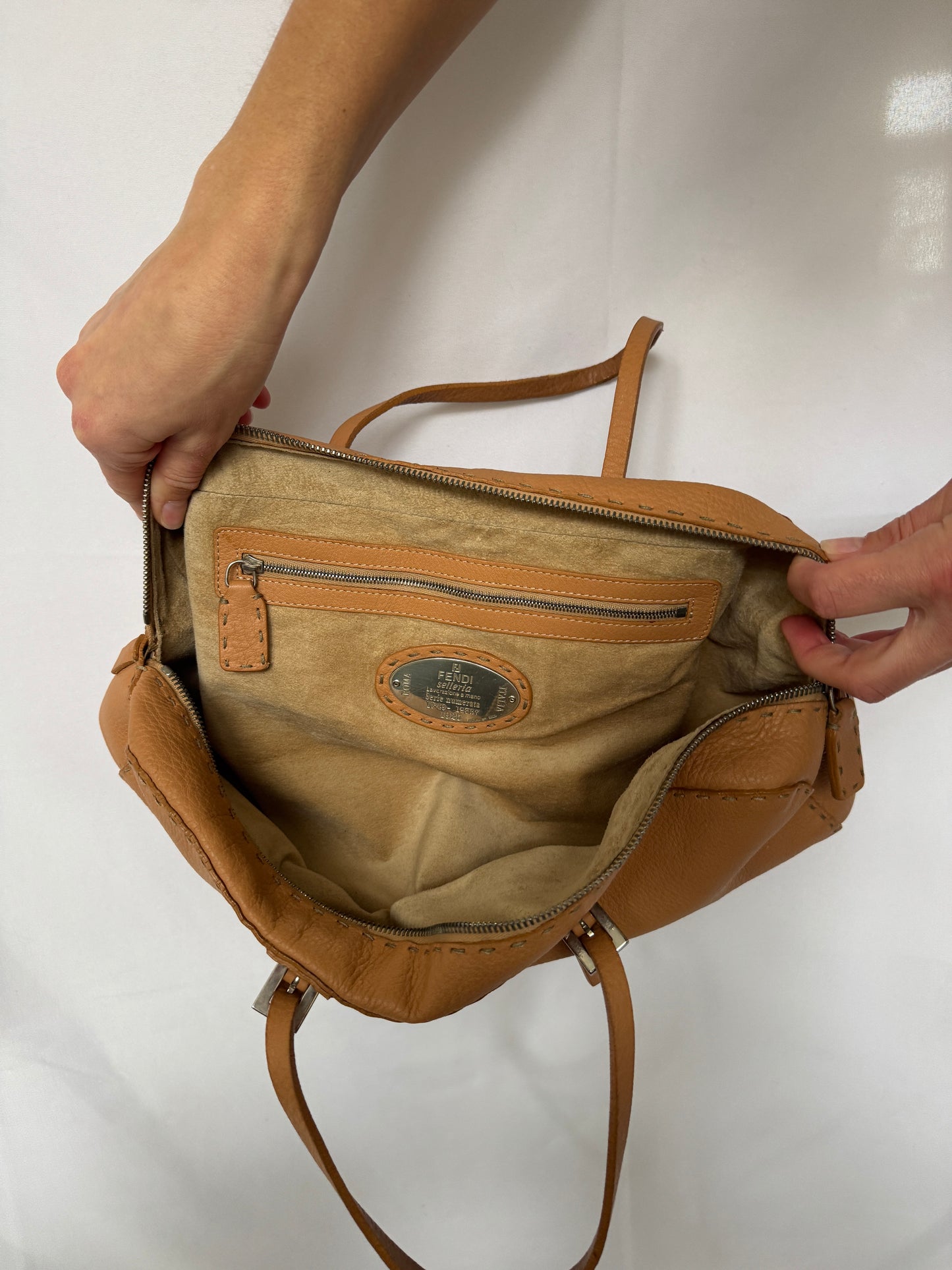 Fendi Selleria “Bassotto” Tan Leather Barrel Bag