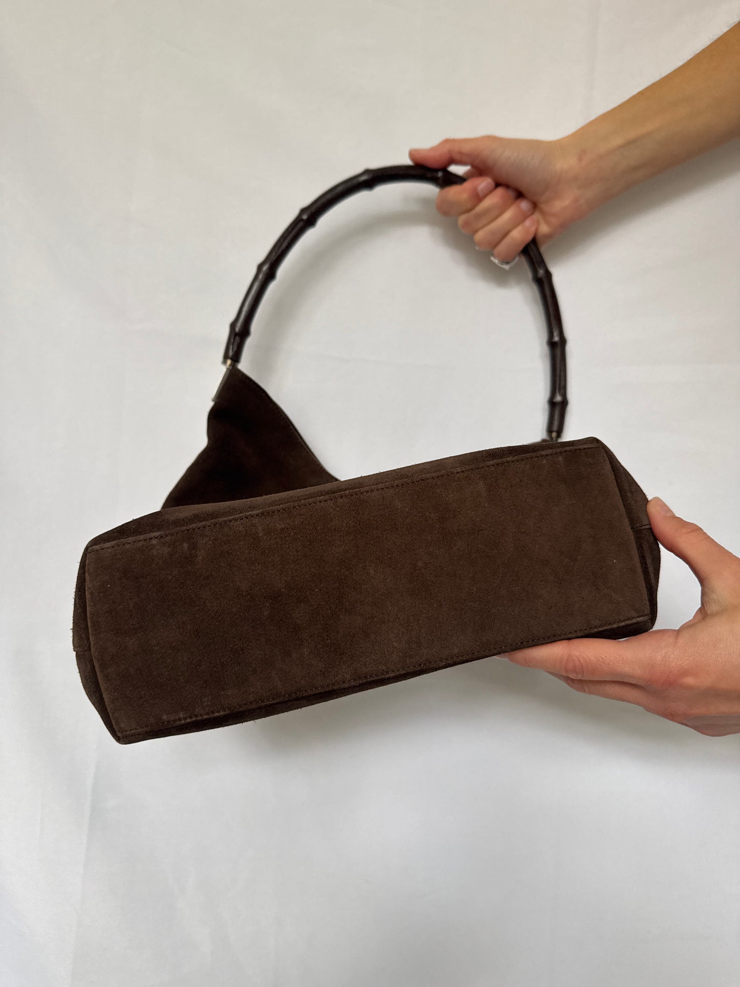 Gucci Bamboo Handle Suede Shoulder Bag