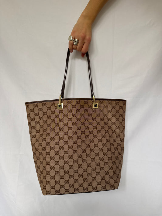 Gucci GG Canvas Tote with Gold Hardware — Early 2000s