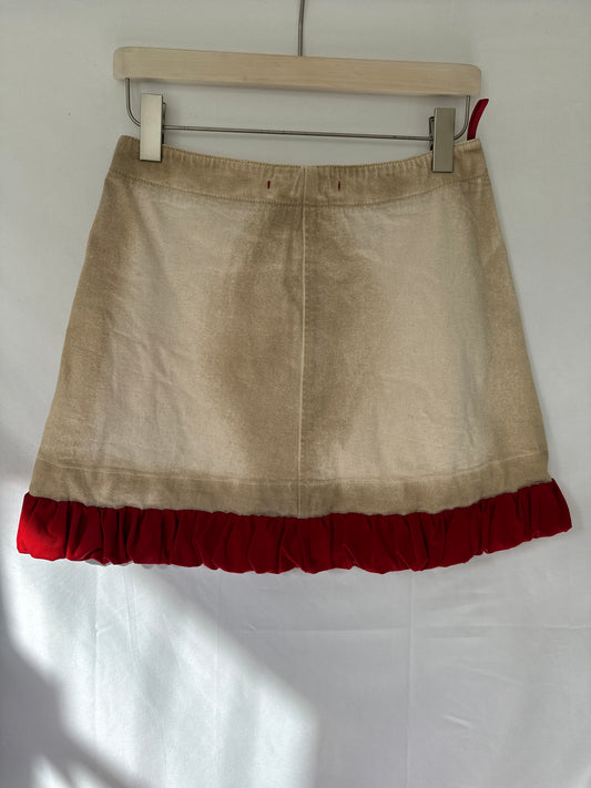 Prada Linea Rossa Beige & Red Cotton Mini Skirt with Ruffle Hem