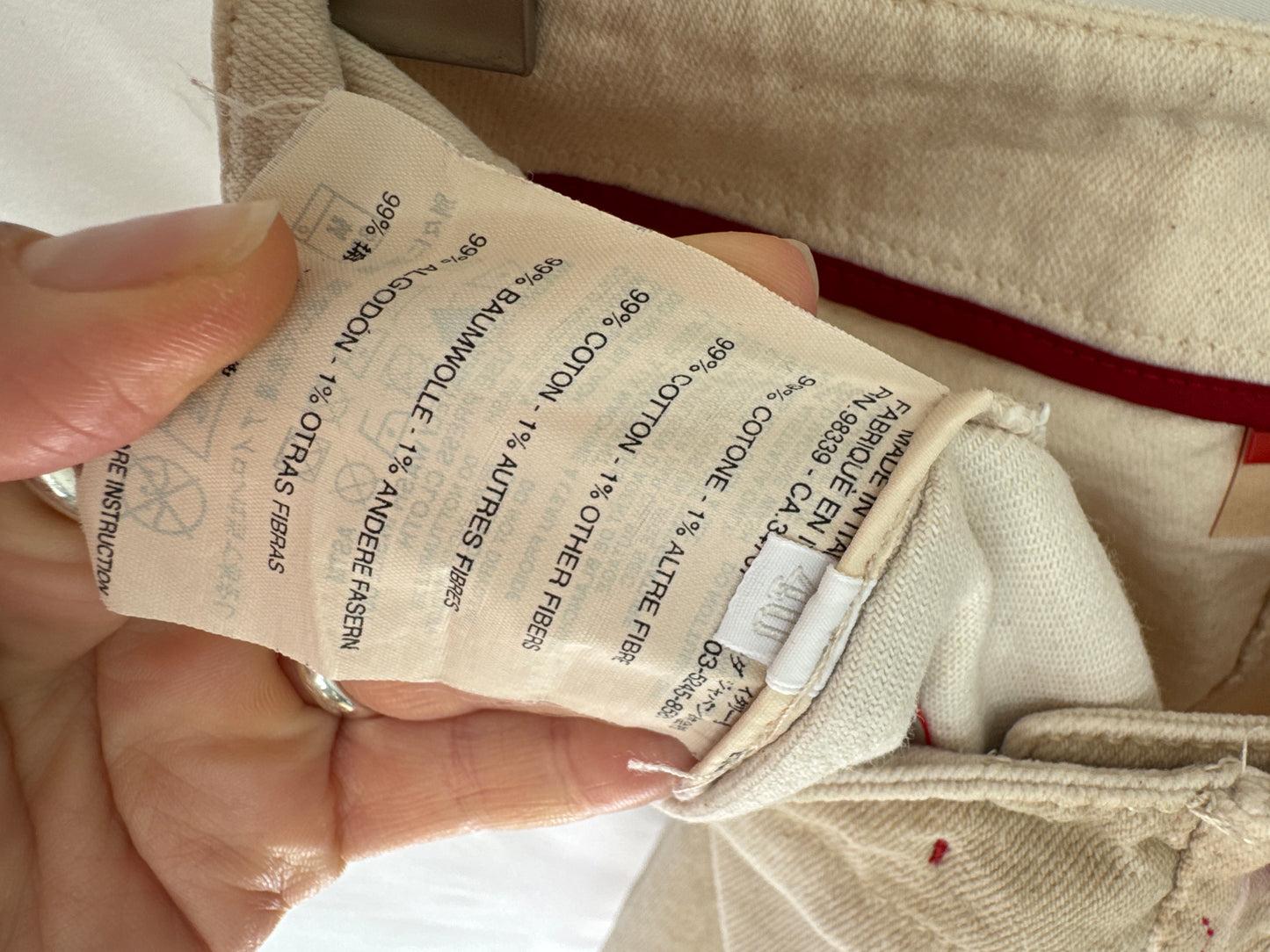 Prada Linea Rossa Beige & Red Cotton Mini Skirt with Ruffle Hem