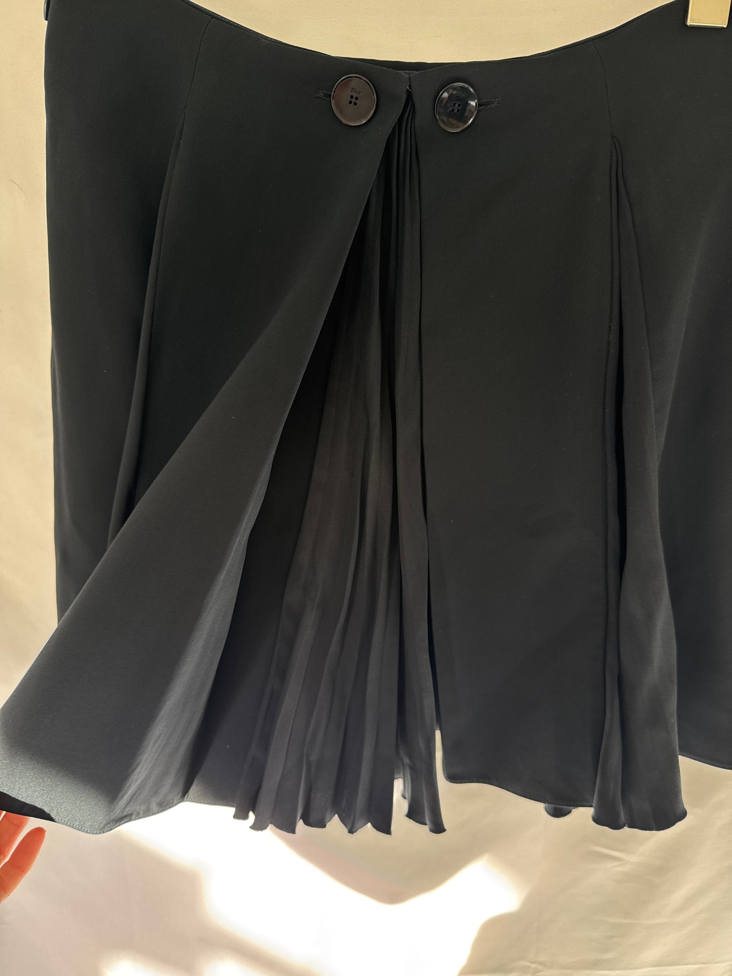 Christian Dior Dark Navy Silk Asymmetric Pleated Mini Skirt