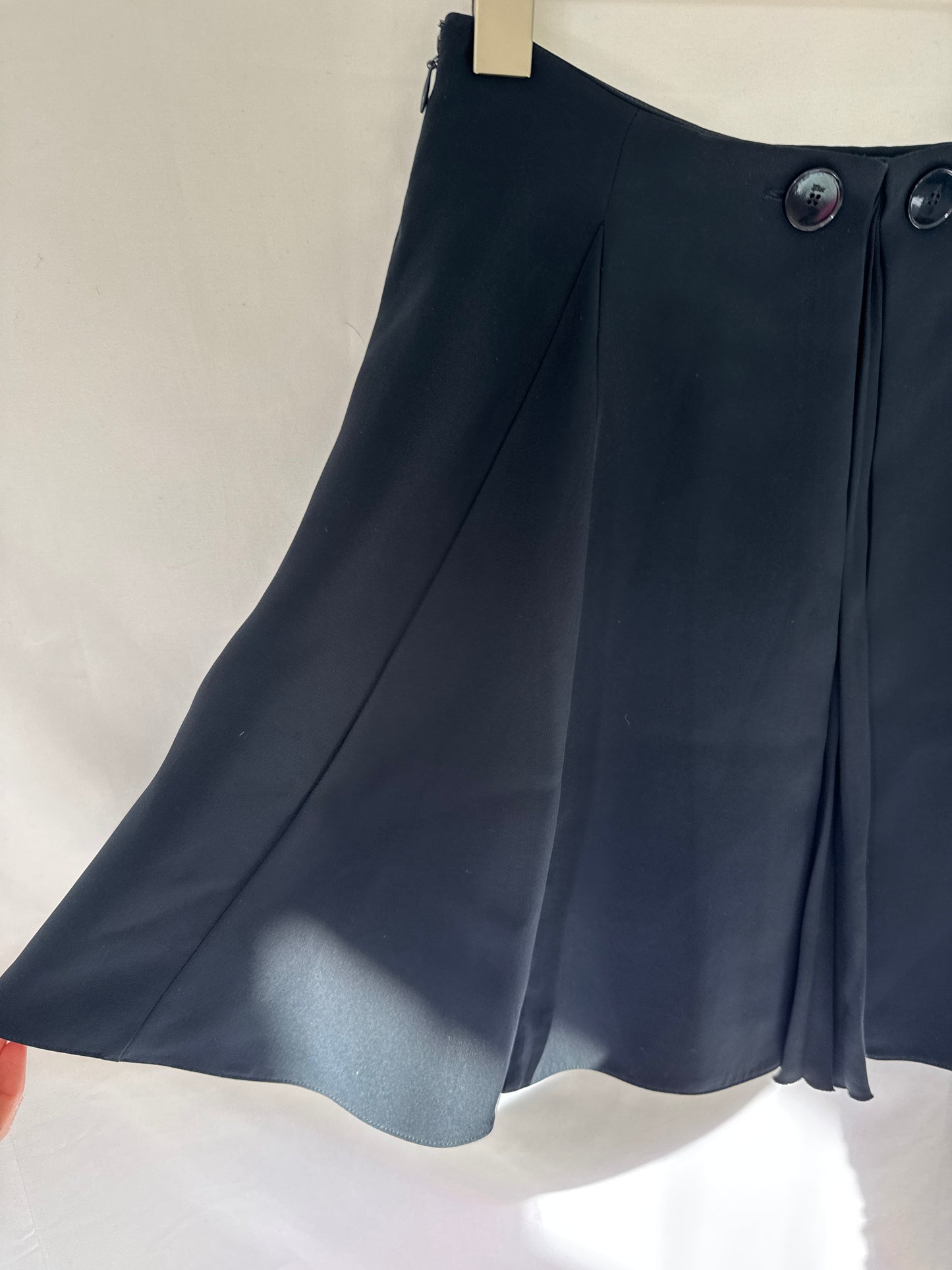 Christian Dior Dark Navy Silk Asymmetric Pleated Mini Skirt