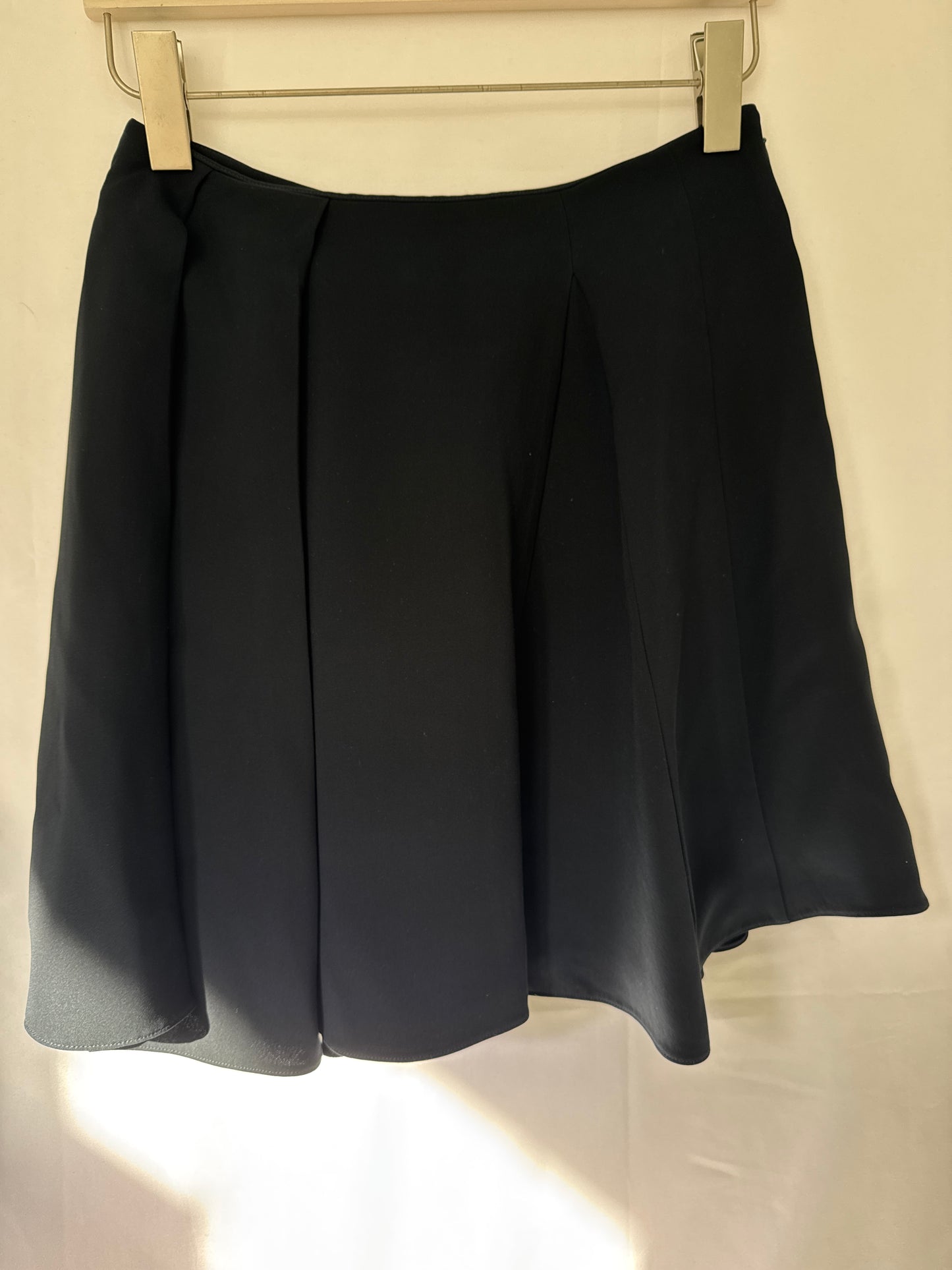 Christian Dior Dark Navy Silk Asymmetric Pleated Mini Skirt