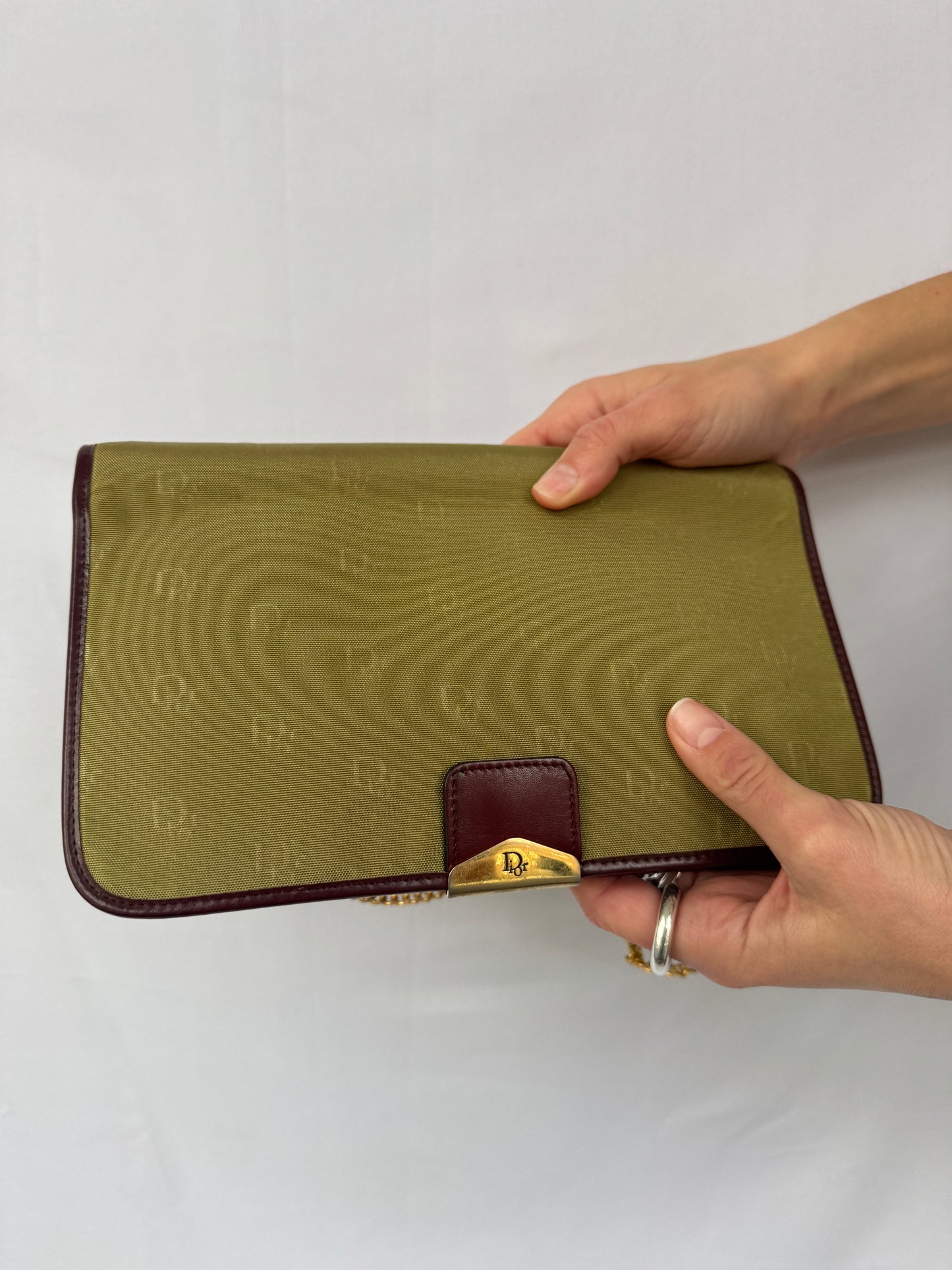 Christian Dior Olive Monogram Chain Flap Bag