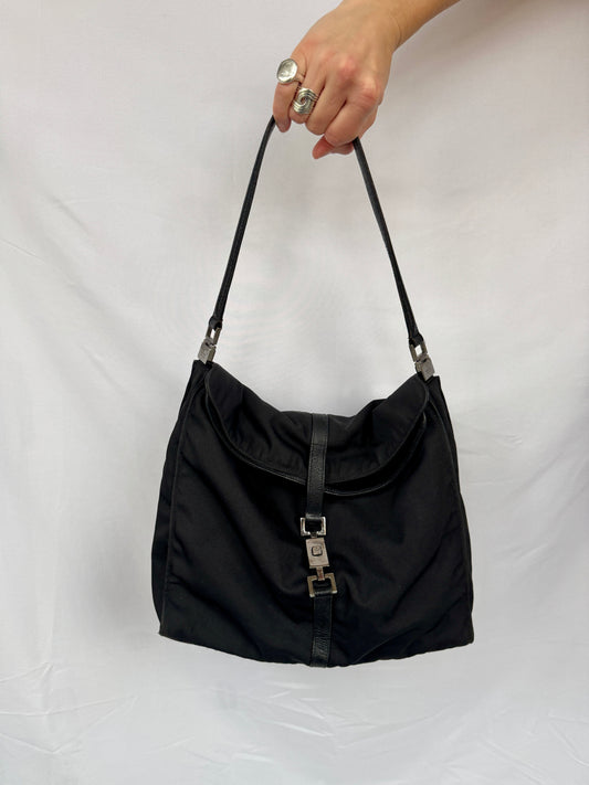 Gucci Jackie Black Nylon Bag with Leather Strap — Early 2000s