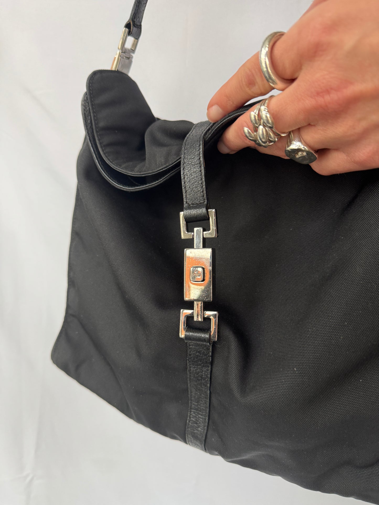 Gucci Jackie Black Nylon Bag with Leather Strap — Early 2000s